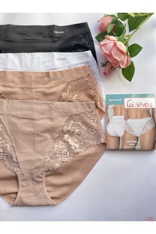 Високі трусики сліпи бавовна з мереживом La Vivas 10190